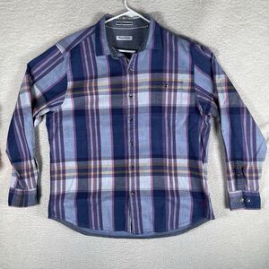 Tommy Bahama Shirt Mens Large Blue Plaid Button Long Sleeve Collared Cotton